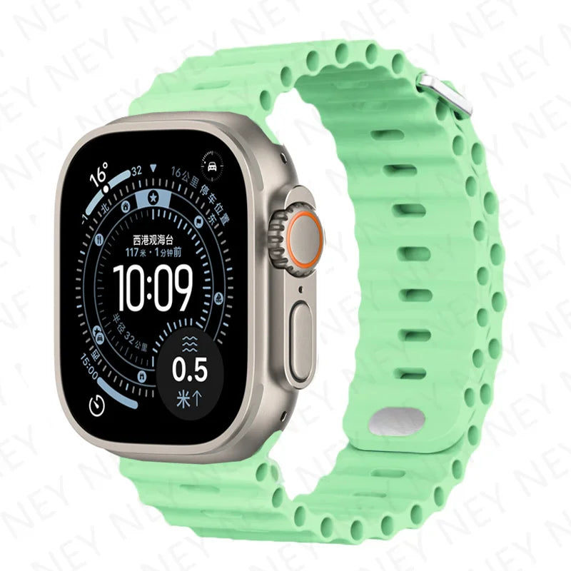 Bands For Apple Watch 10 Ultra 2 3 49mm 45mm 41mm 44mm Silicone Ocean band Apple Watch Series 11 9 8 7 6 5 4 SE 3 46mm 42mm