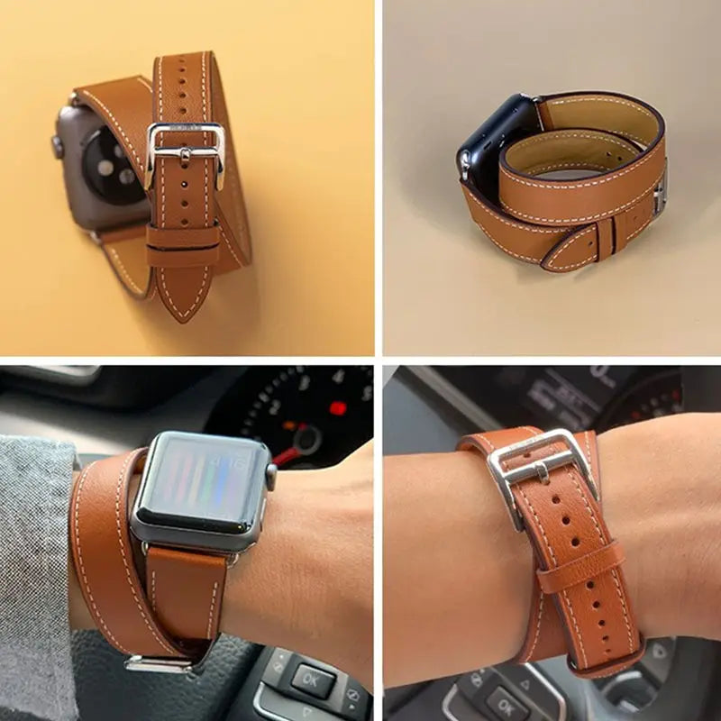 Double Tour band for Apple Watch band 45mm 41mm 44mm 40mm 42mm 38mm 49mm Leather band Apple Watch Series 5 3 SE 6 7 8 9 Ultra 2