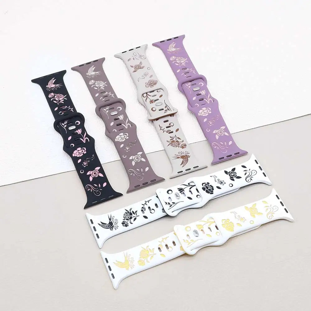 Silicone band For Apple Watch band 42mm 46mm 44mm 41mm 40mm 45mm 49mm Ultra Swallow Engraved band Apple Watch Series 10 9 7 SE 6 8 5