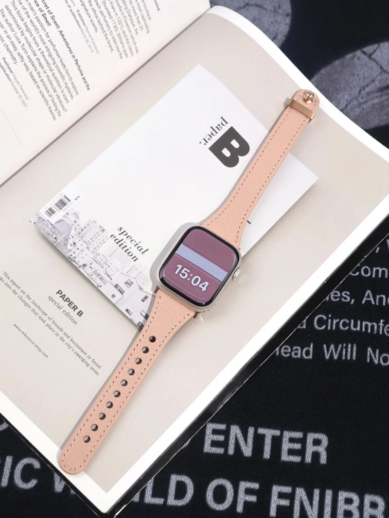 Sheepskin band for Apple Watch 10 band 46mm 42mm 41mm 45mm 40mm 44mm Slim Leather Women band Apple Watch Series 8 7 SE 6 5 Belt
