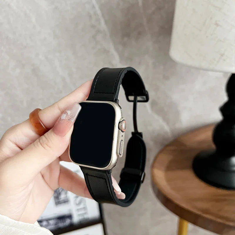 Leather band for Apple Watch band 44mm 42mm 46mm 45mm 41mm Silicone Magnetic band Apple Watch Series 10 9 8 7 6 SE 5 Ultra 49mm