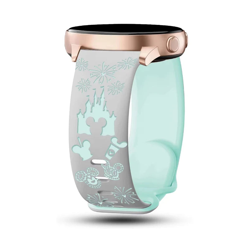 20mm Castle Floral Engraved Band for Samsung Galaxy Watch 7 6 5 4 40/44mm Silicone Cute Strap for Watch 6Classic 47mm 5Pro 45mm