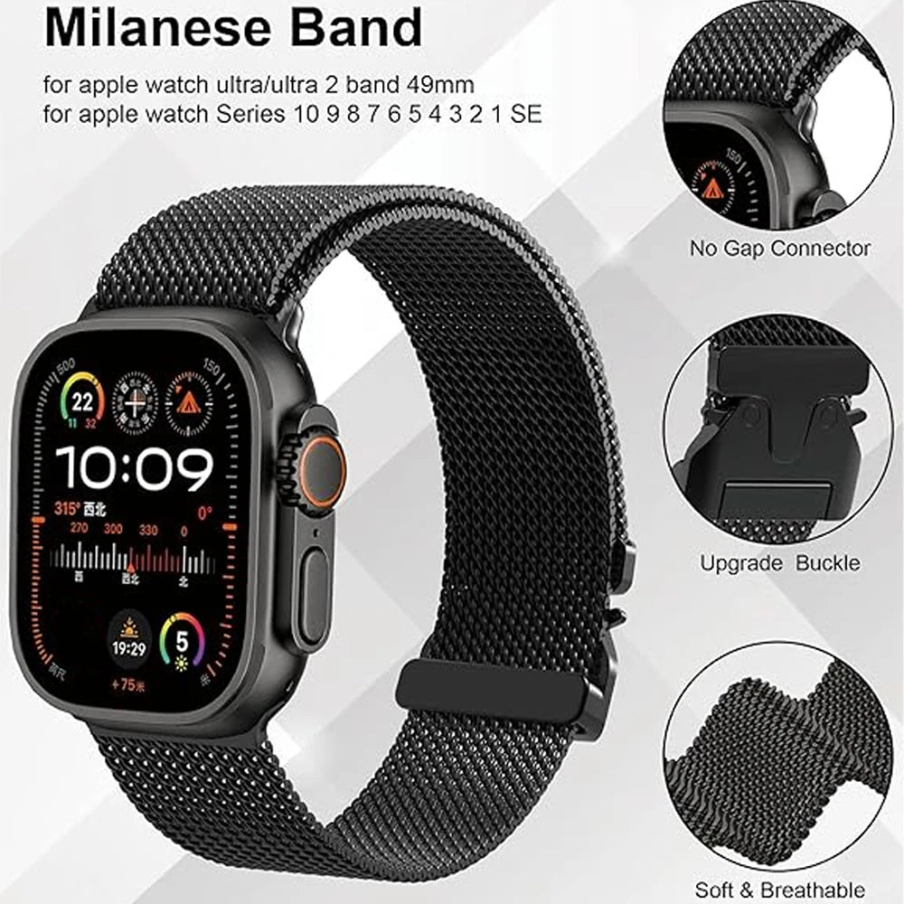 Titanium Milanese Loop for Apple Watch Ultra 3 band 49mm 46mm 45mm 41mm 42mm 44mm correa band Series 11 10 9 8 7 6 5 SE