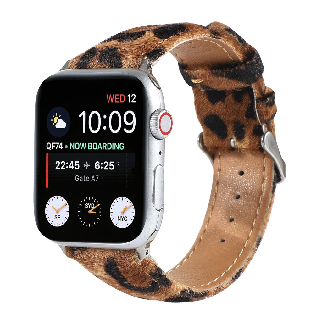 Leopard Horse Hair Leather band For Apple Watch band 40mm 41mm 42mm 44mm 45mm 49mm Apple Watch band Series 4 5 6 7 8 9 SE Ultra