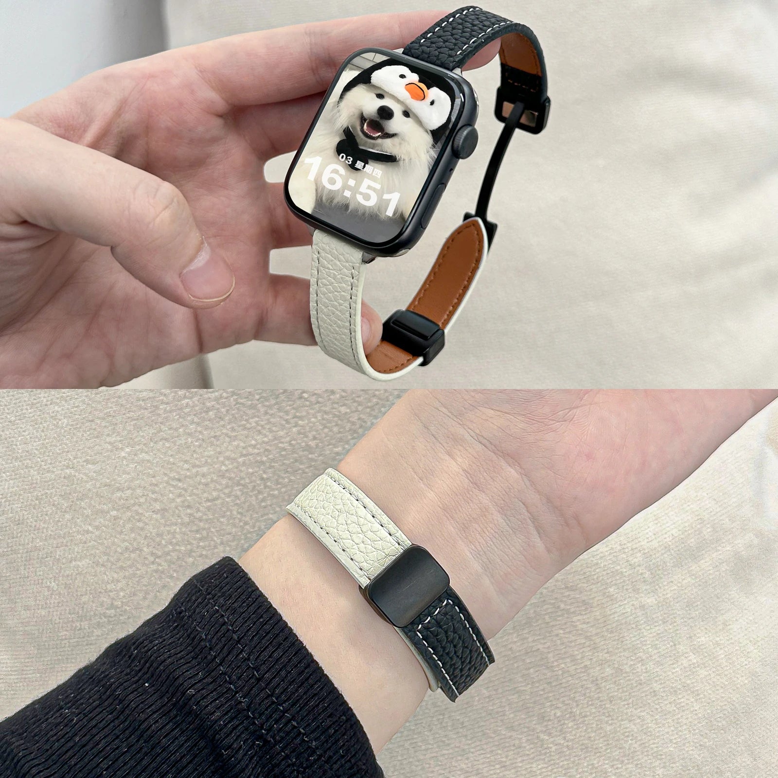 Folding Slim Leather Magnetic watch band For Apple Watch 10 11 42mm 46mm SE 44mm 40mm 9 8 7 41mm 45mm band 6 5 4 band For Apple Watch