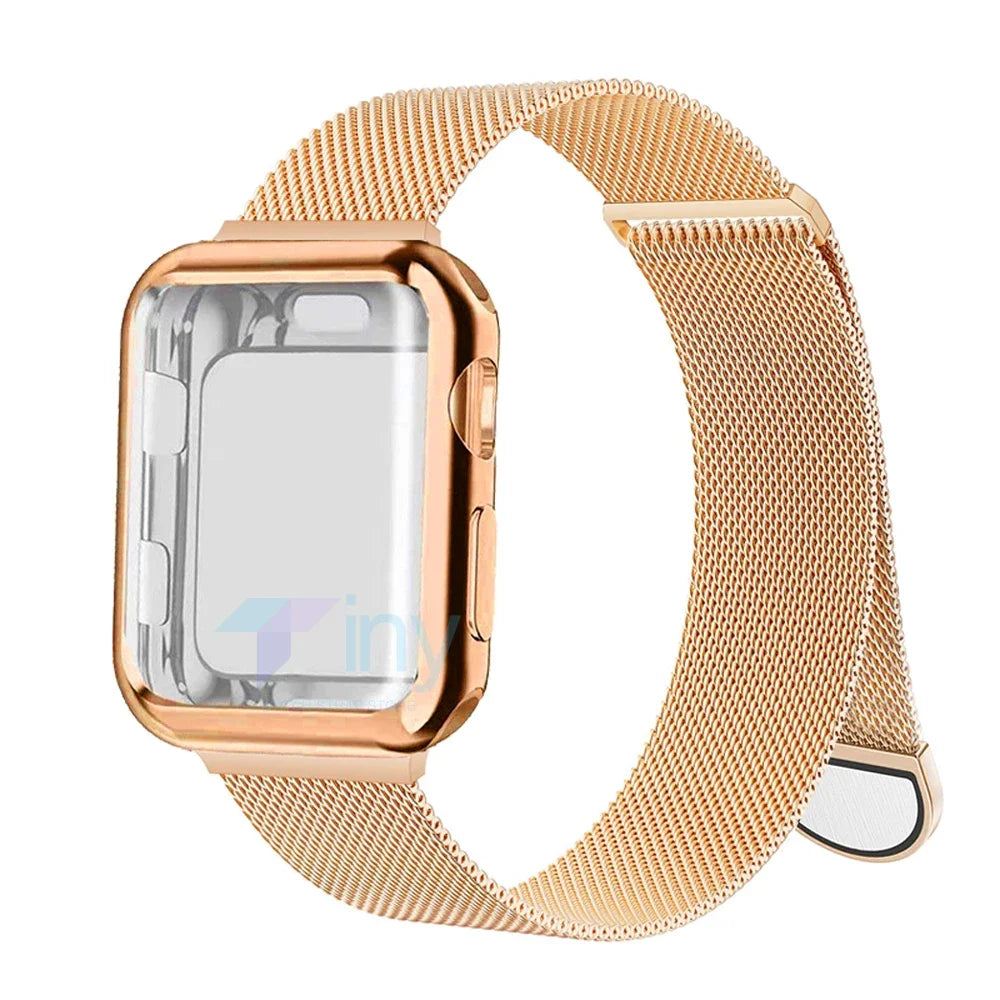 Milanese band+case for Apple Watch band 46mm 42mm 49mm 40mm 44mm 41mm 45mm Screen Protection For Apple Watch Ultra 2 Series 10 9 8 7 6 SE