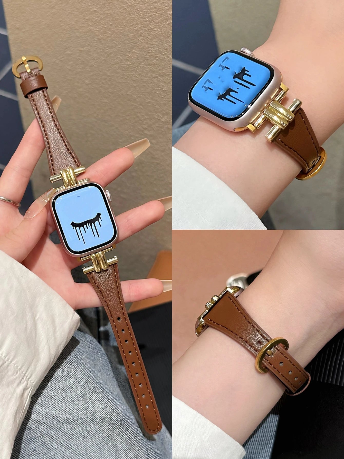 Luxury Leather loop For Apple Watch band women Series Ultra 10 9 8 7 6 5 4 3 2 1 38mm 40mm 41mm 42mm 44mm 45mm 46mm band