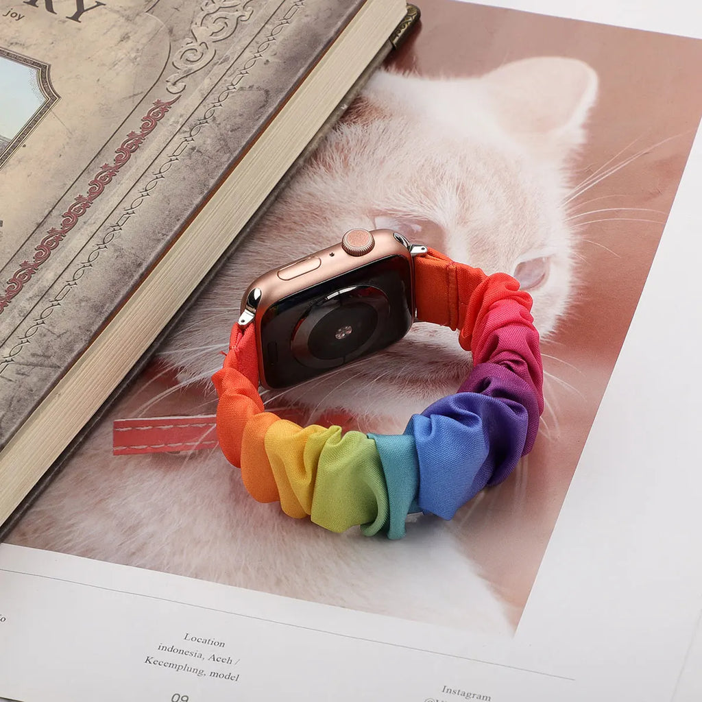 Scrunchie Compatible For Apple Watch band 49mm 40mm 41mm 38mm 42mm 44mm 45mm Cute Printed Elastic For Apple Watch Series 9 8 7 6 5 3 SE