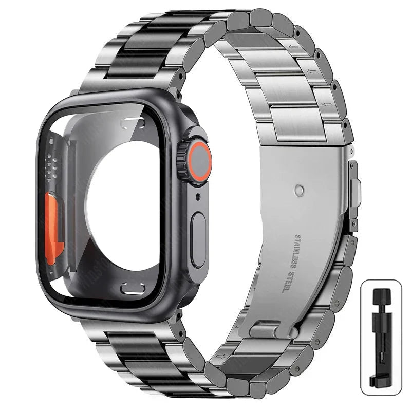 Change to Ultra Case+Band For Apple Watch 46mm 44mm 41mm 45mm metal Stainless Steel band for Apple Watch Series Series11 10 9 8 7 6 SE 5