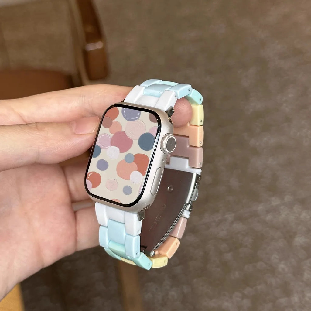 New Rainbow Color Resin band For Apple Watch 42mm 45mm 44mm 41mm 40mm Macaron Girl watch band For Apple Watch 8 7 6 5 4 3 band Accessories