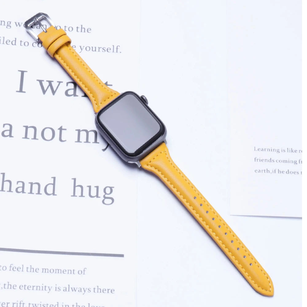 Slim Leather band for Apple Watch band 44mm 45mm 41mm 40mm 38mm wrist women band Apple Watch serie 9 8 7 6 5 4 3 SE Ultra 2 49mm