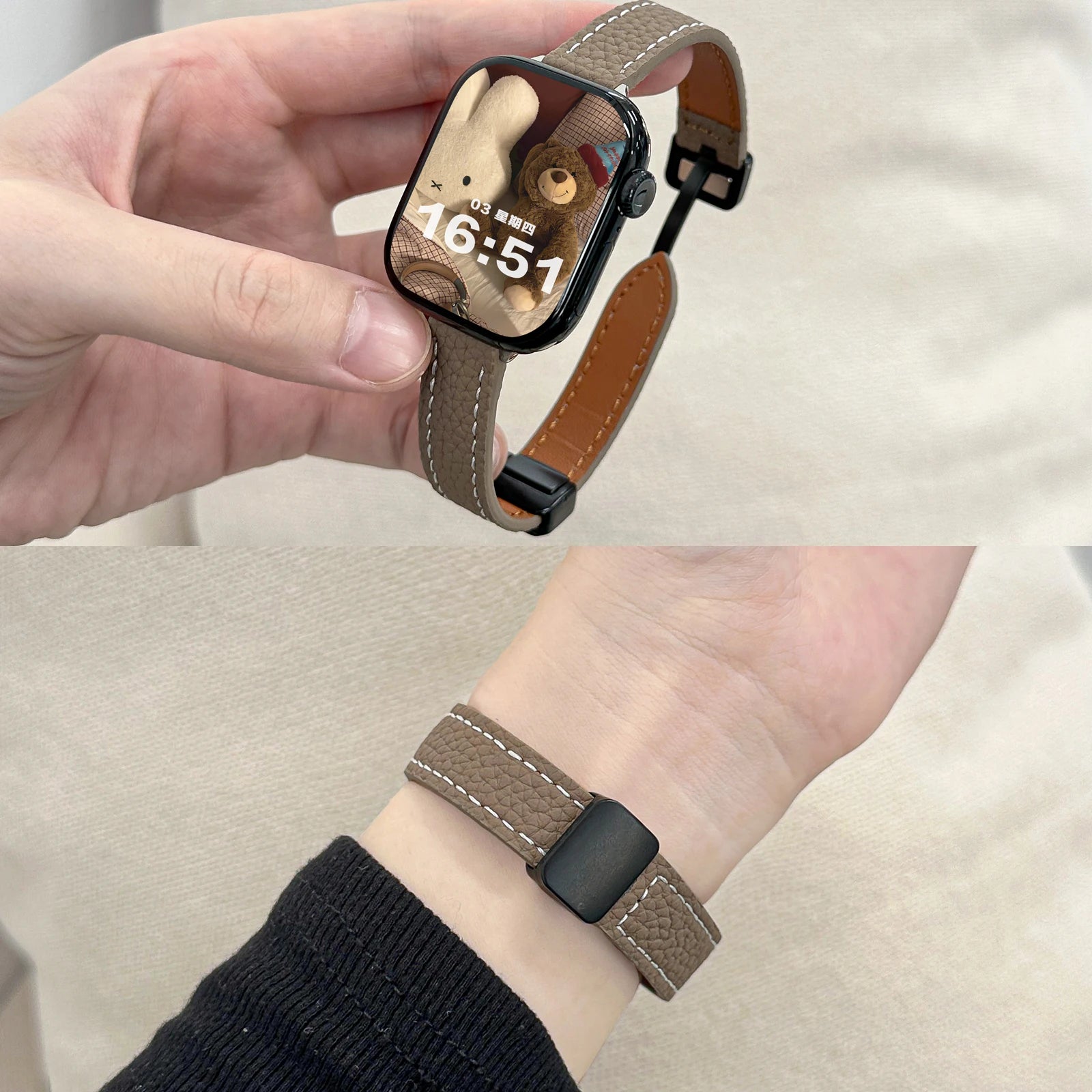 Folding Slim Leather Magnetic watch band For Apple Watch 10 11 42mm 46mm SE 44mm 40mm 9 8 7 41mm 45mm band 6 5 4 band For Apple Watch