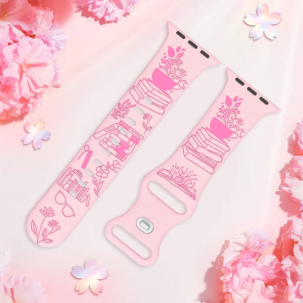 Book Love Engraved Silicone band Suitable for Apple Watch 40mm 41mm 42mm 44mm 45mm 46mm 49mm Apple Watch Ultra Series 10 9 8 7 6 SE