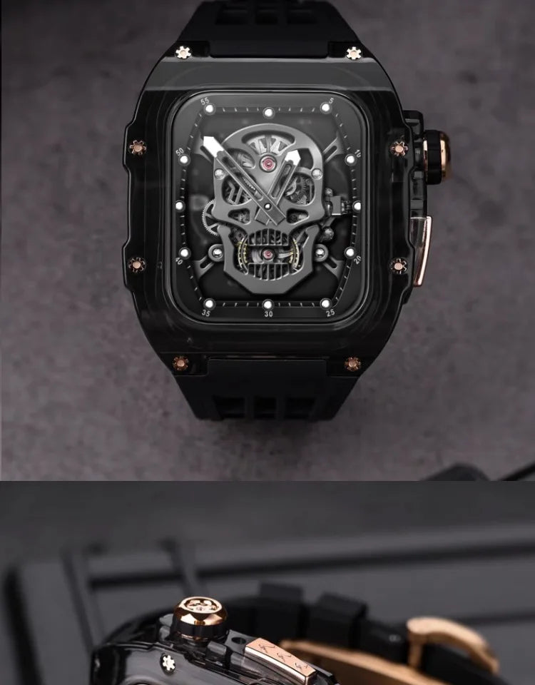 Transparent Luxury Case for Apple Watch Ultra 49mm 45mm 44mm , Stainless Steel Buckle band for Apple Watch 8 7 6 5 4 DIY Modification