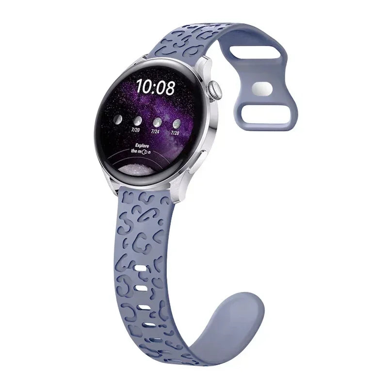 20mm Engraved Leopard Band for Samsung Galaxy Watch 7/FE/6/5/5 pro/FE/4 classic Silicone Sport bracelet Huawei GT 5-4-3-2 Strap