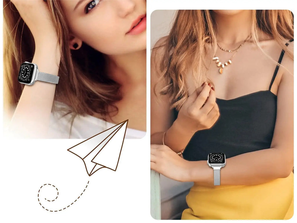 Stainless Steel Milanese band Suit for The Entire Range of Apple Watch Series Thin Stainless Steel Mesh band Magnetic bands