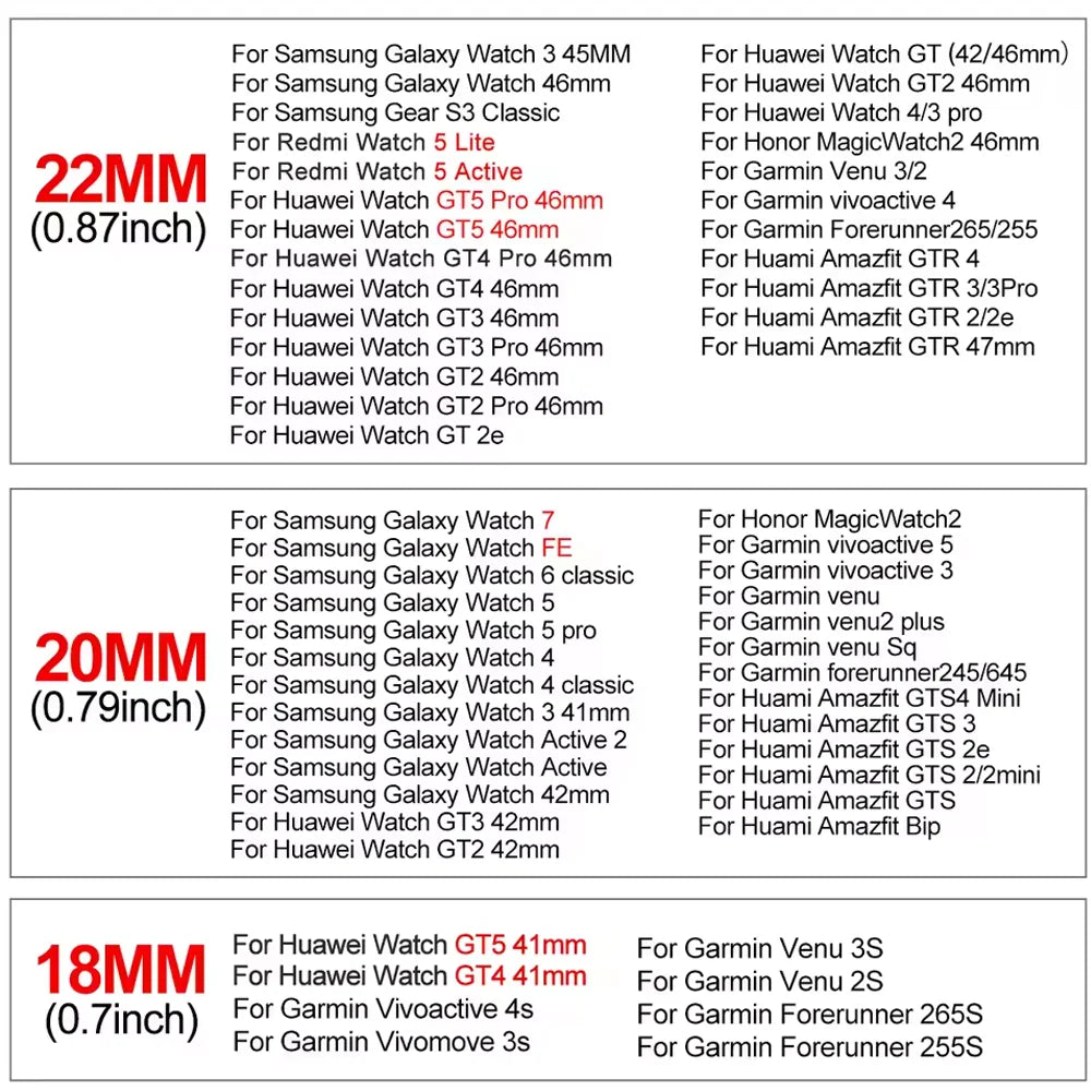 20mm 22mm Strap For Samsung Galaxy Watch 7 6 5 4/Amazfit Bip 6/Active 2/Balance 2/Huawei watch 5/GT 5/Redmi 5 Active/Lite band