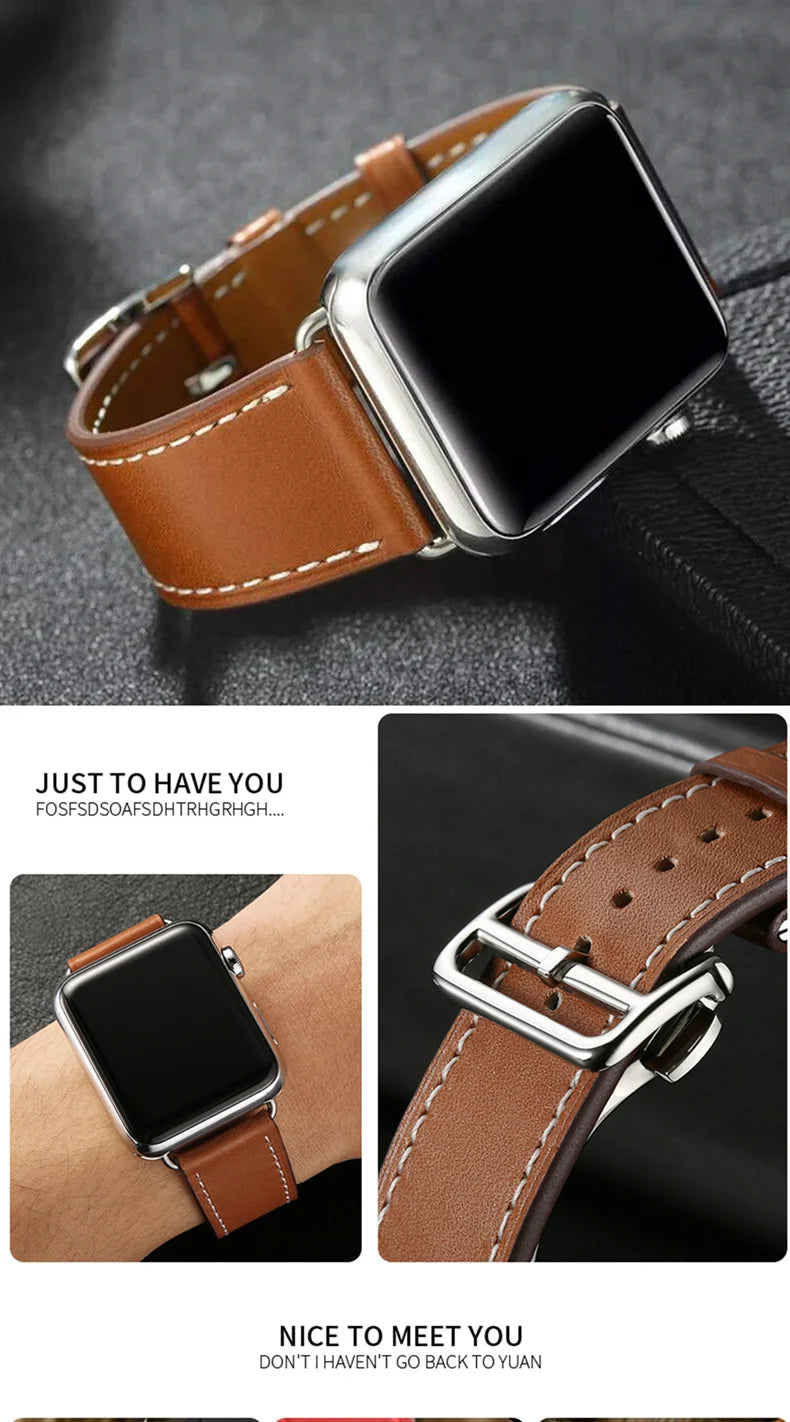 Leather watch band for Apple Watch 11 band 46mm 42mm 44mm 40mm 41mm 45mm 49mm 38mm band Apple Watch Series 10 Ultra3 9 8 7 6 5 SE 3
