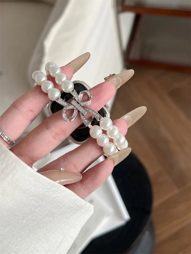 Luxury Diamond Bow band For Apple Watch Ultra Series 9 8 7 42mm 45mm 49mm Pearl Women band For Apple Watch 38mm 40mm 41mm 6 5 SE 4
