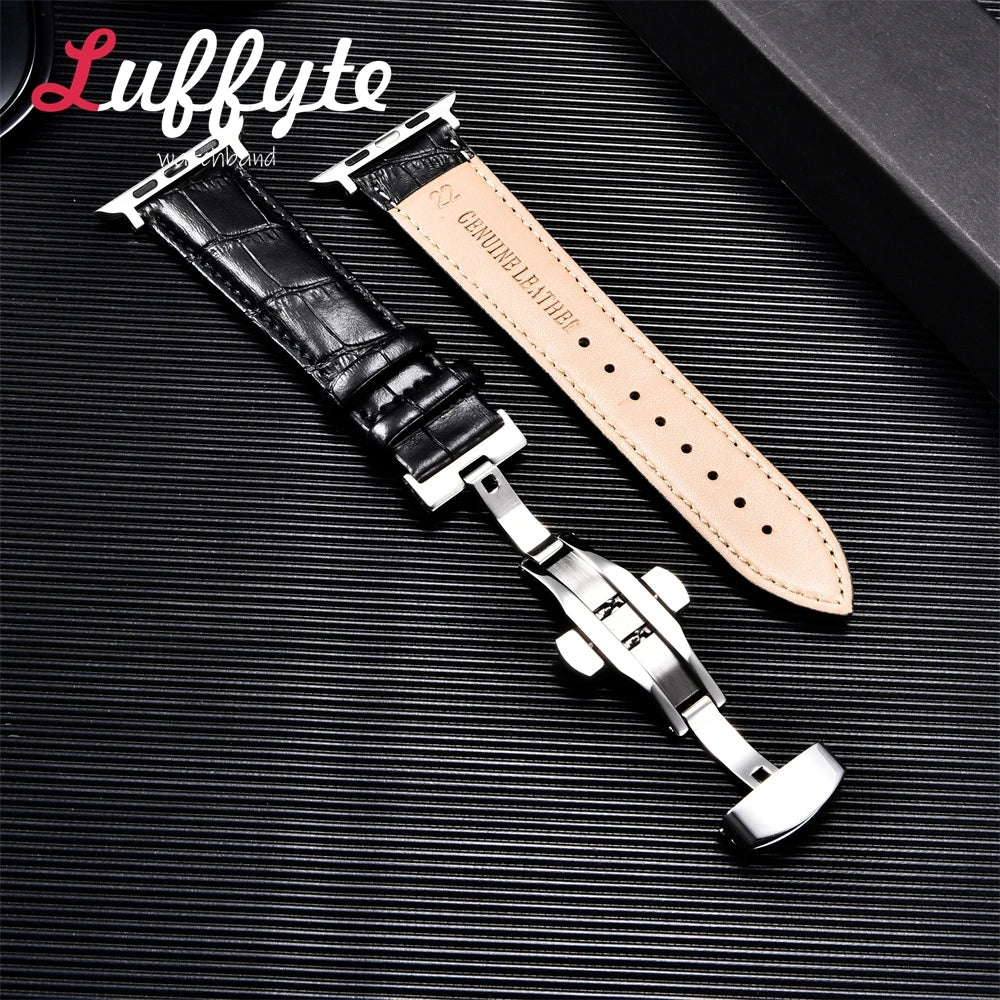 Bamboo Patterned Genuine Leather band for Apple Watch Ultra 8 7 SE 6 5 4 3 2 1 Business watch band 38mm 40mm 41mm 42mm 44mm 45mm 49mm