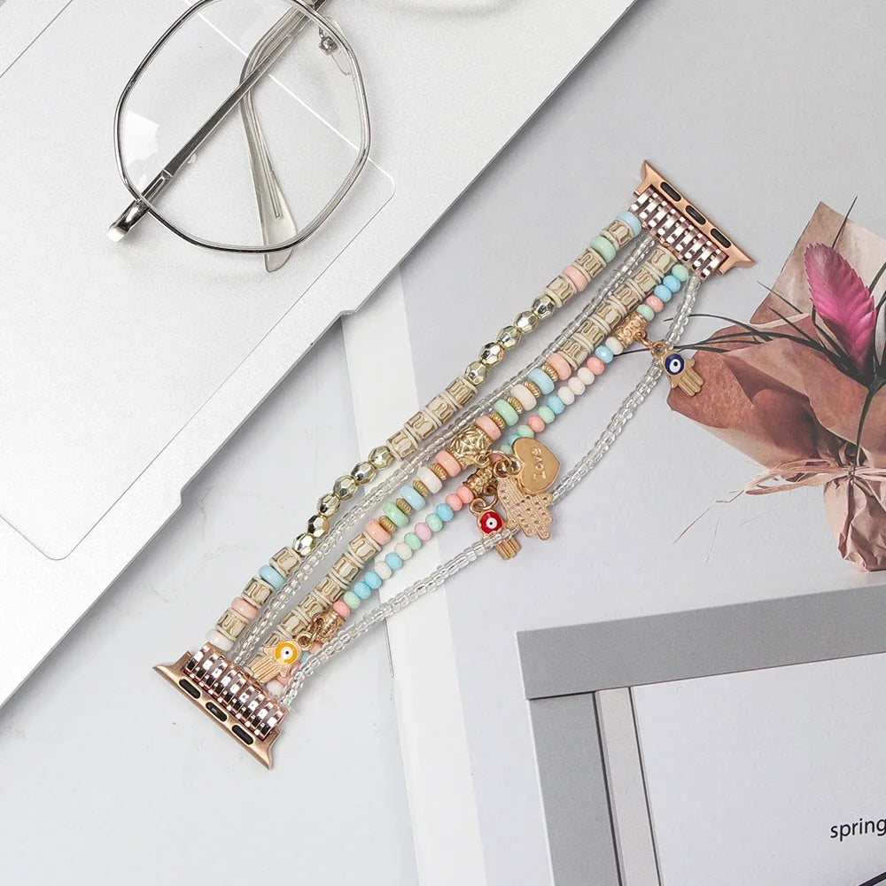 band band For Apple Watch band 49mm Ultra 2 40mm 38mm 41mm Elastic Beaded Pendant band for Apple Watch Series 9 8 7 6 5 4 3 SE