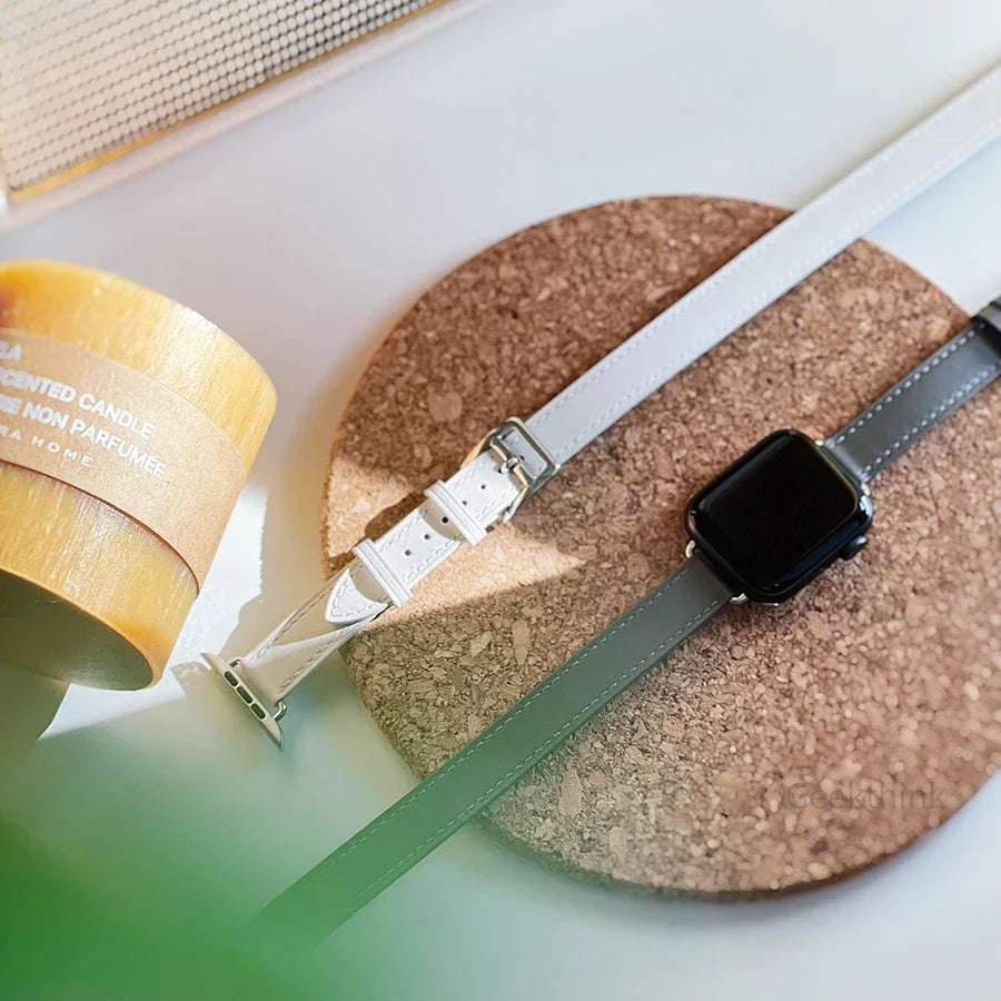 For Apple Watch band 40mm 41mm Double Tour leather band 45mm 44mm Series 9 8 7 6 SE 5 4 for Apple Watch 11 10 42mm 46mm Fashion Correa