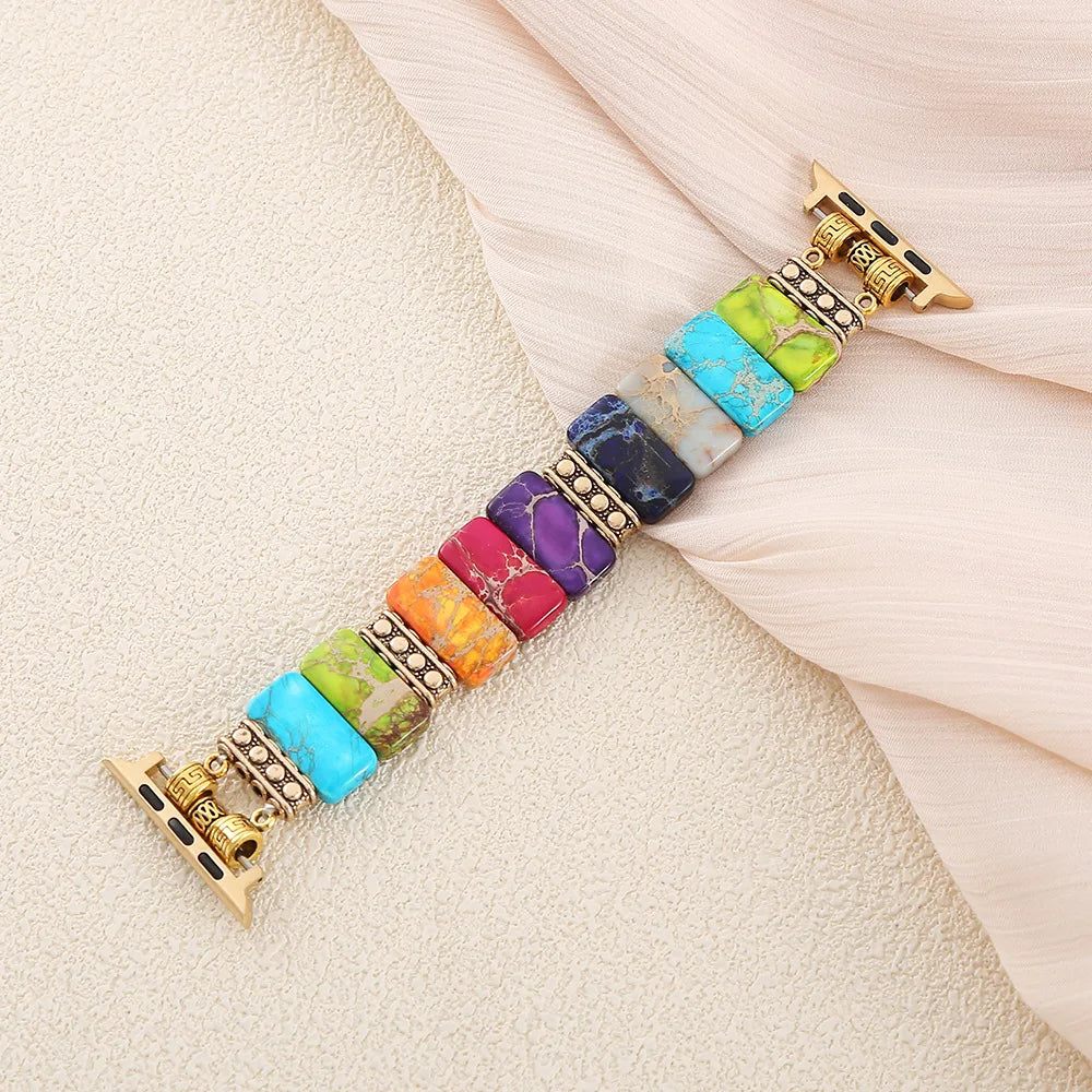Beaded Natural Stone band Women Compatible For Apple Watch band Series Handmade Elastic Watch band Accessories