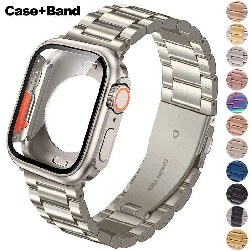 Change to Ultra Case+Band For Apple Watch 46mm 44mm 41mm 45mm metal Stainless Steel band for Apple Watch Series Series11 10 9 8 7 6 SE 5