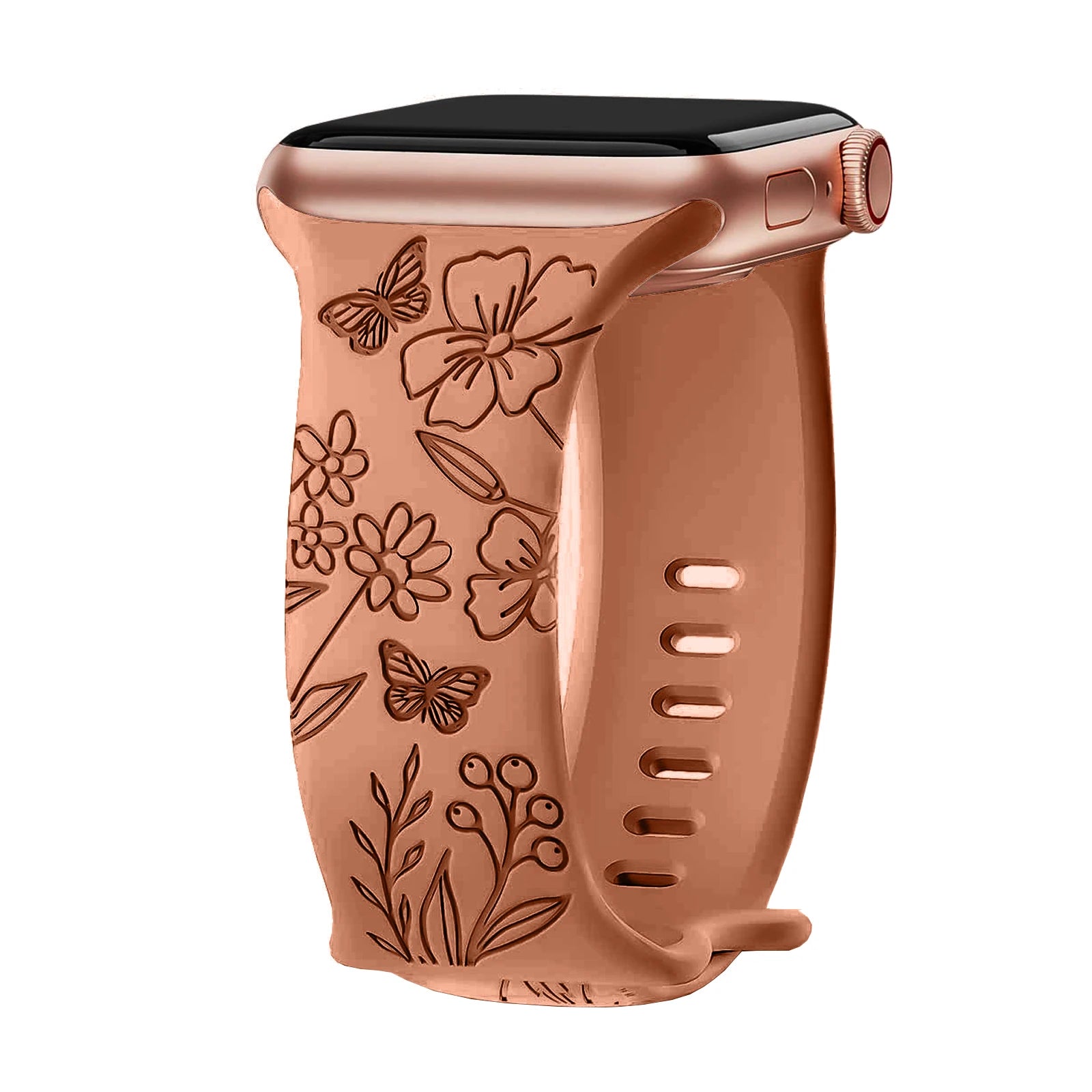 Floral Engraved band For Apple Watch band 40mm 44mm 41mm 45mm 38mm 49mm 42mm silicone band Apple Watch Series 9 7 SE 6 8 Ultra 2