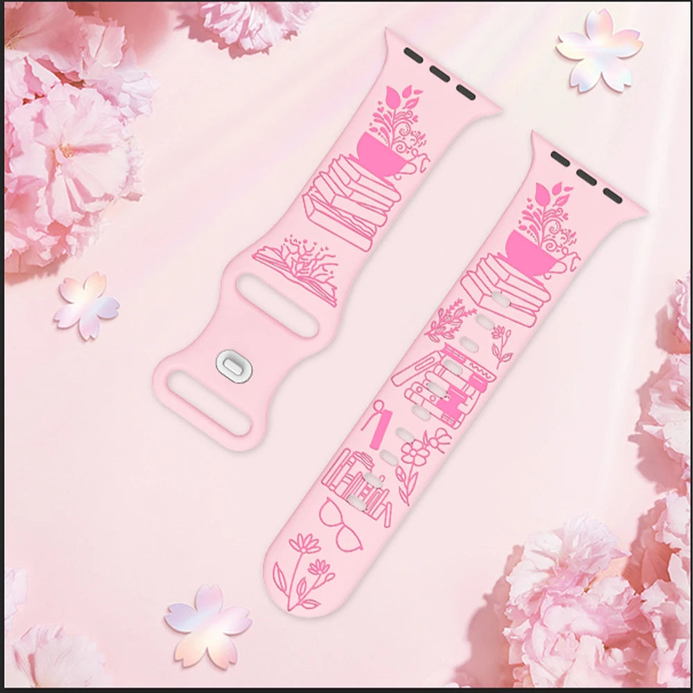 Book Love Engraved Silicone band Suitable for Apple Watch 40mm 41mm 42mm 44mm 45mm 46mm 49mm Apple Watch Ultra Series 10 9 8 7 6 SE