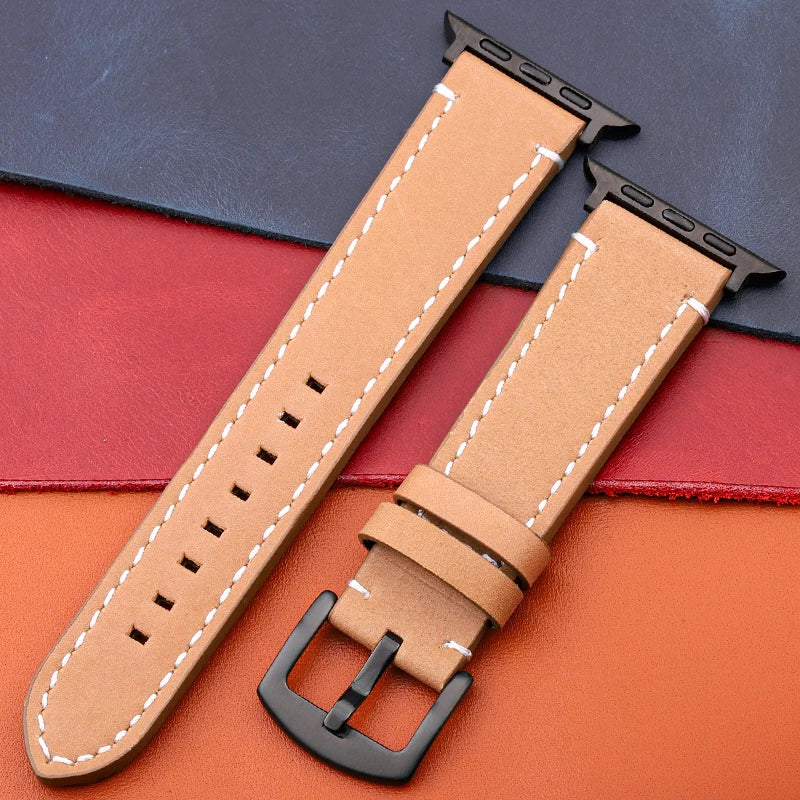 Genuine Leather band For Apple Watch band Serie 7 6 5 4 SE band 44mm 45mm 40mm 41mm 42mm 49mm Women Men Apple Watch Watchband