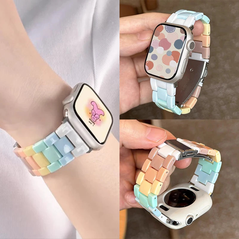 New Rainbow Color Resin band For Apple Watch 42mm 45mm 44mm 41mm 40mm Macaron Girl watch band For Apple Watch 8 7 6 5 4 3 band Accessories