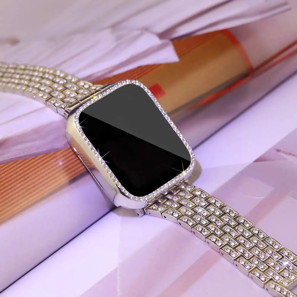 Diamond band+Case for Apple Watch band 40mm 44mm 41mm 45mm 42mm 46mm Women Jewelry metal Bling band Apple Watch SE 5 6 7 8 9 10