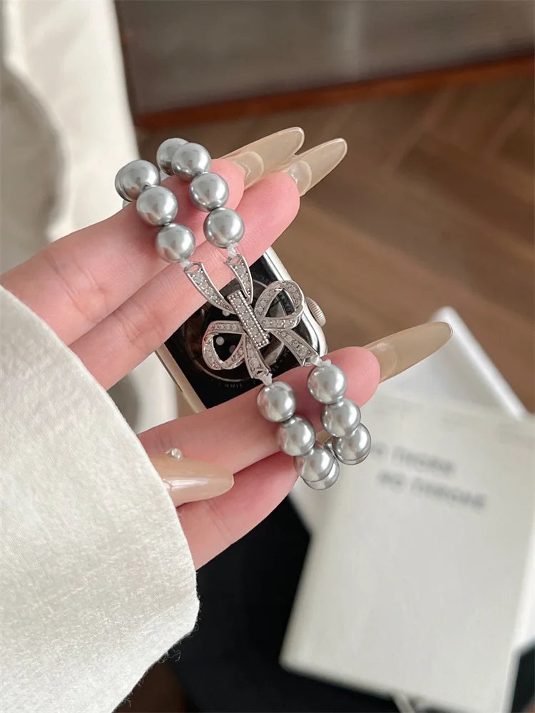 Luxury Diamond Bow band For Apple Watch Ultra Series 9 8 7 42mm 45mm 49mm Pearl Women band For Apple Watch 38mm 40mm 41mm 6 5 SE 4