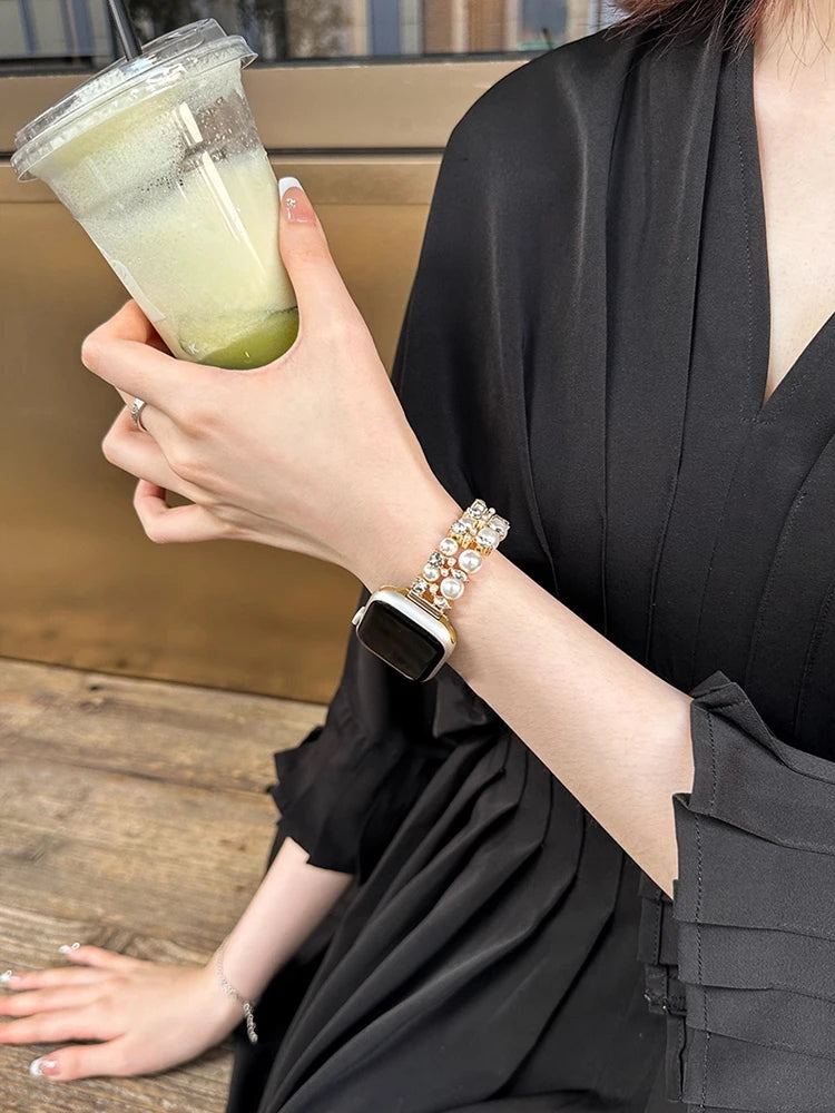 Luxury Diamond band For Apple Watch Ultra 10 9 8 7 6 5 4 Woman Pearl band For Apple Watch 38mm 40mm 41mm 42mm 45mm 46mm 49mm