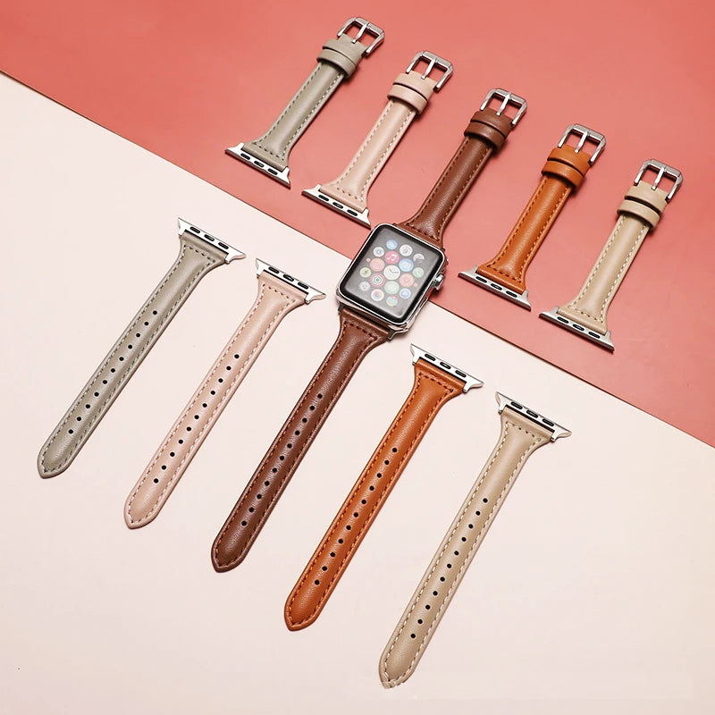 Slim Leather band for Apple Watch band 44mm 45mm 41mm 40mm 38mm wrist women band Apple Watch serie 9 8 7 6 5 4 3 SE Ultra 2 49mm