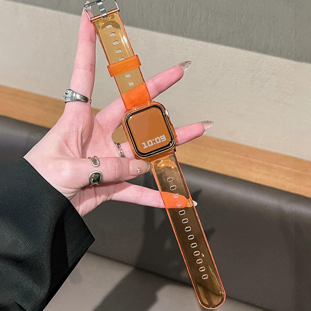 Silicone band For Apple Watch band 49mm 46mm 42mm 40mm 42mm 45mm 41mm 44mm 38mm Glacier Jelly Clear band For Apple Watch Series 10 9 8 Ultra