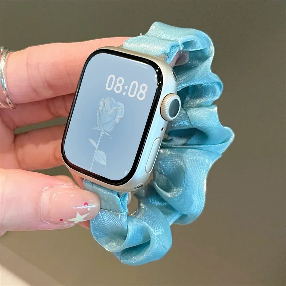 Compatible for Apple Watch band Scrunchie 38mm 40mm 41mm 42mm 44mm 45mm Cute Elastic Solo Loop band Women band