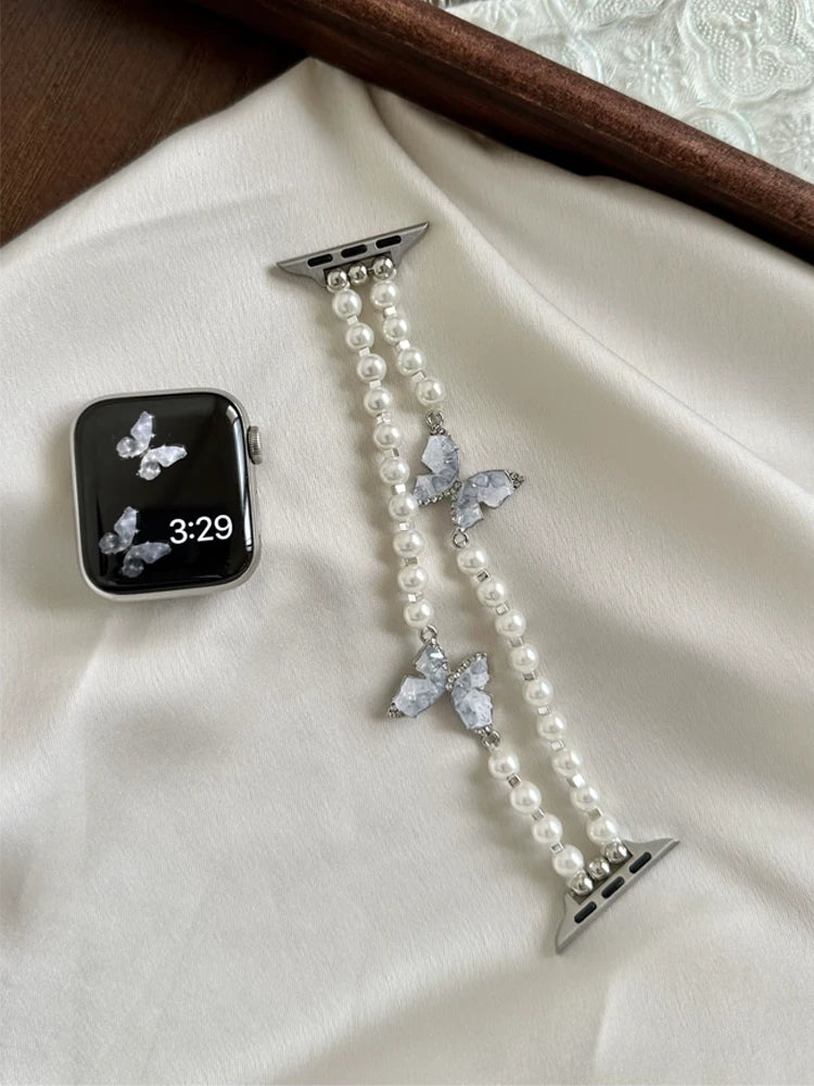 Luxury Diamond band For Apple Watch Ultra 10 9 8 7 6 5 4 Woman Pearl band For Apple Watch 38mm 40mm 41mm 42mm 45mm 46mm 49mm