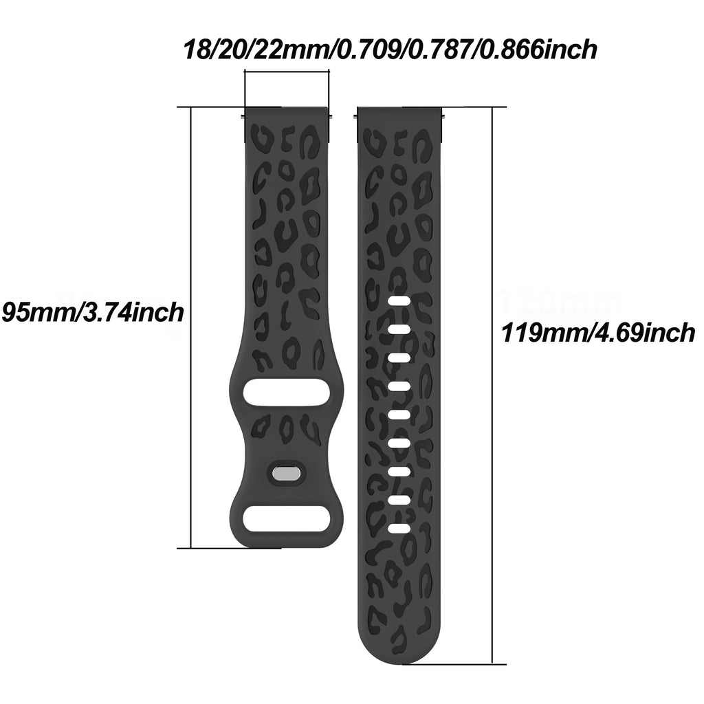 Silicone Leopard Engraved Watch Band, Soft Breathable Sport Strap, 18/20/22MM Compatible with Amazfit GTR, Huawei,Samsung