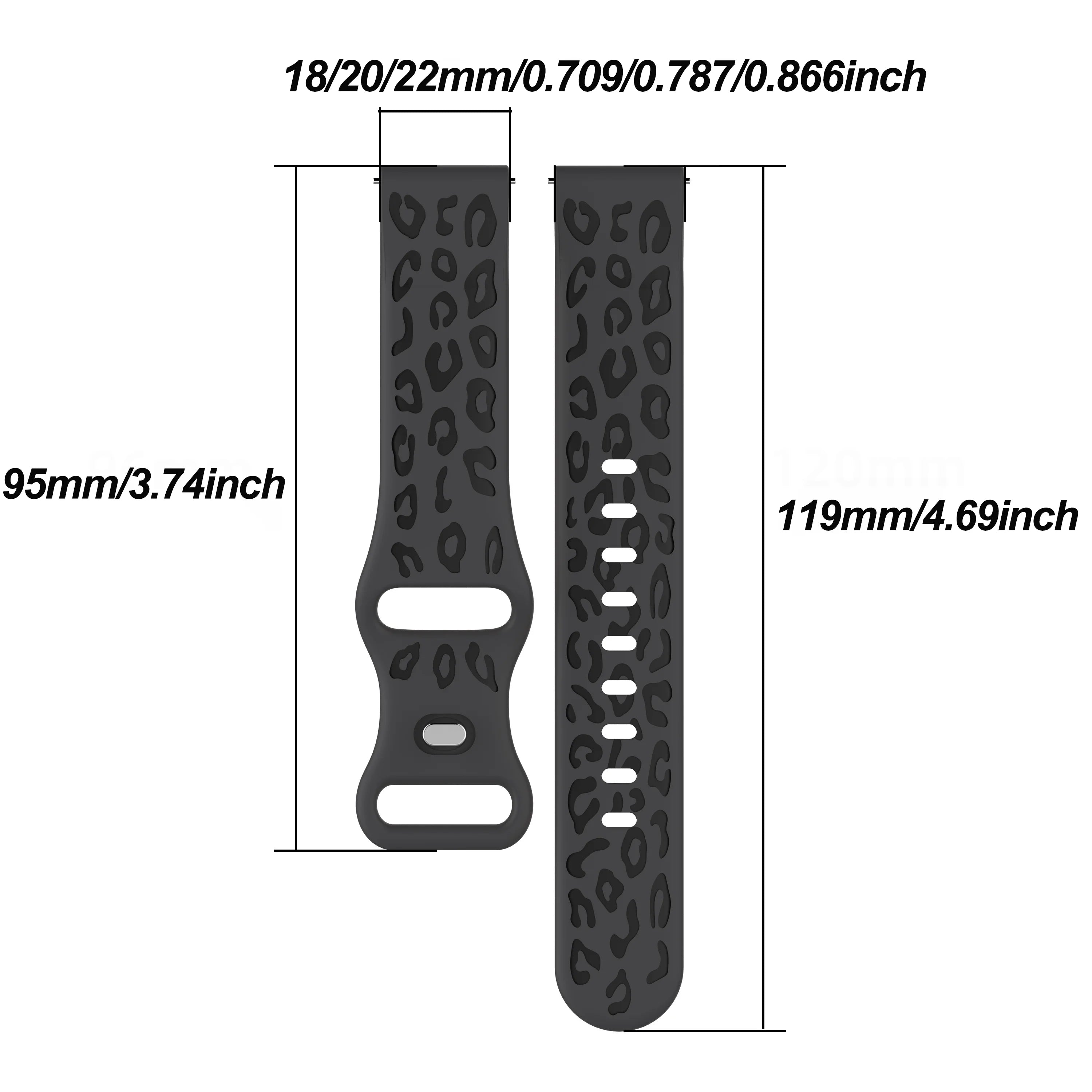Silicone Leopard Engraved Watch Band, Soft Breathable Sport Strap, 18/20/22MM Compatible with Amazfit GTR, Huawei,Samsung