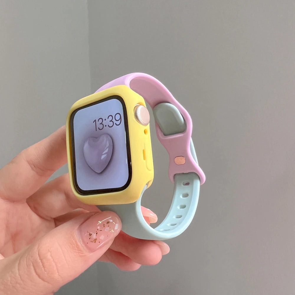 2pack silicone band +case set for Apple Watch Correa s11 women Sport 38mm 40mm 41mm 42mm 44mm 45mm 49mm for Apple Watch Series band