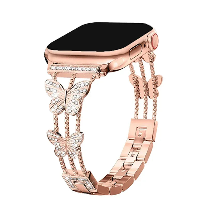Stainless Steel band for Apple Watch band 40mm 46mm 44mm 41mm 45mm 49mm Butterfly Diamond band Apple Watch Ultra 10 9 8 7 SE 5 4