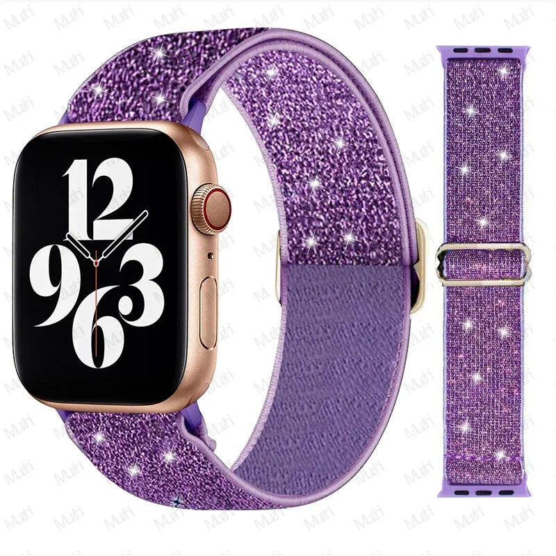 Bohemian Nylon band for Apple Watch Ultra 2 49mm 42mm 45mm 38mm 40mm 41mm 44mm Elastic Shiny band Apple Watch Series 10 9 8 7 6 5 4 3 SE