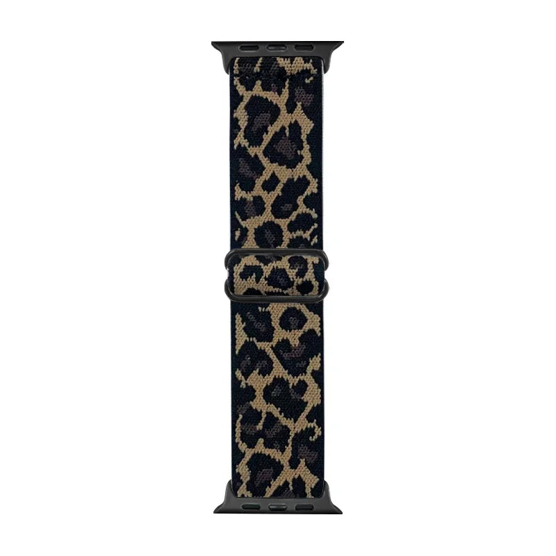 Fashion Leopard Print Nylon Adjustable band For Apple Watch band 42mm 46mm 49mm 45mm 44mm 42mm 41mm 40mm 38mm For Apple Watch Series Ultra 1