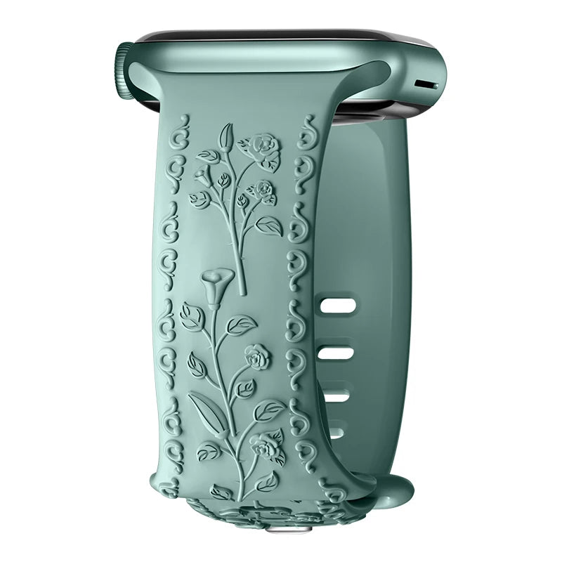 Flower Engraved band For Apple Watch band 44mm 45mm 41mm 40mm 49mm 46mm 42mm band Apple Watch Series 11 10 SE 9 8 7 6 5 Ultra 2
