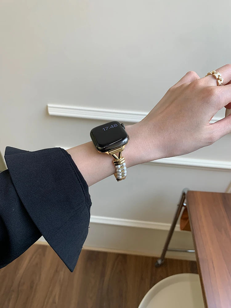 Luxury Pearl band For Apple Watch Ultra 10 9 8 7 6 5 4 Glossy metal band For Apple Watch 40mm 41mm 42mm 44mm 45mm 46mm 49mm