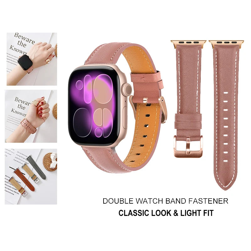 Simple Luxury Leather band For Apple Watch Ultra 3 2 49mm 46mm 40mm 44mm 42mm 41mm 45mm Series 11 10 9 8 7 SE 6 Apple Watch Band