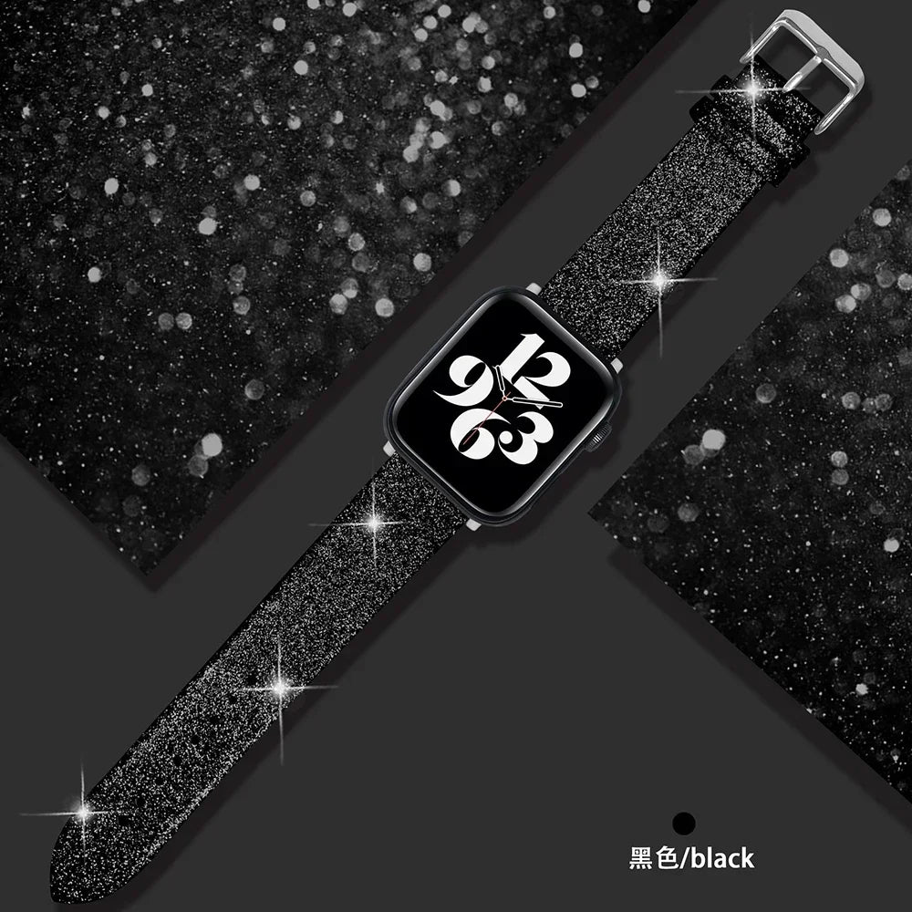 Shiny band For Apple Watch band 44mm 40mm Ultra 49mm 41mm 42mm 38mm 45mm Glitter leather loop band Apple Watch Series 8 7 6 5 4 3 SE