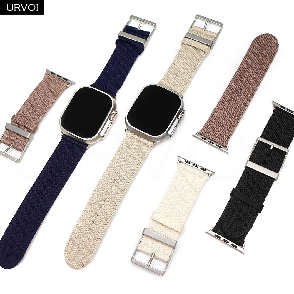 URVOI En Mer band for Apple Watch Ultra 3 2 Series 11 Sport band Orange Gris Titane ocean waves pattern Polyamide Custom Buckle